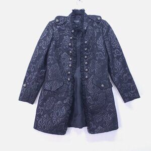 Insight New York Black Military Styled Jacquard Wool Blend Coat Size 10 Gothic